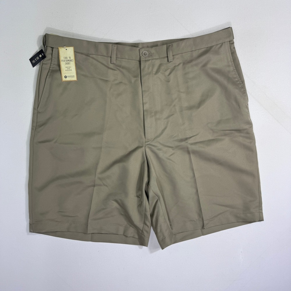 Haggar Cool 18 Performance Shorts Mens 44x9.5 Khaki Golf NWT Lightweight Modern